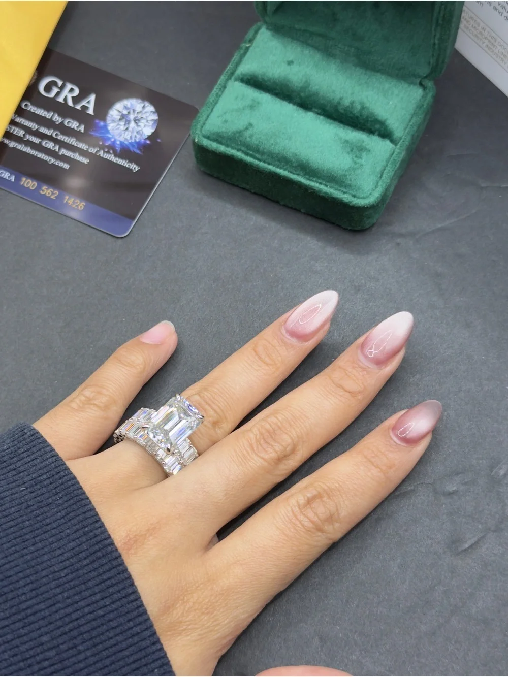 30cttw emerald cut Moissanite statement wedding set size 6.5